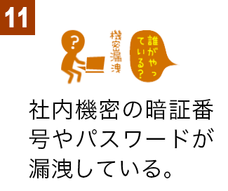 社内機密の暗証番号やパスワードが漏洩している。